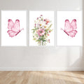 Butterflies With Flowers Three Piece Picture Wall Art Print front view - printed product by Perrys Prints