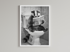 Badger Black And White On Toilet Print Wall Art Print back view - printed product by Perrys Prints