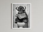 Bison Black And White On Toilet Print Wall Art Print back view - printed product by Perrys Prints