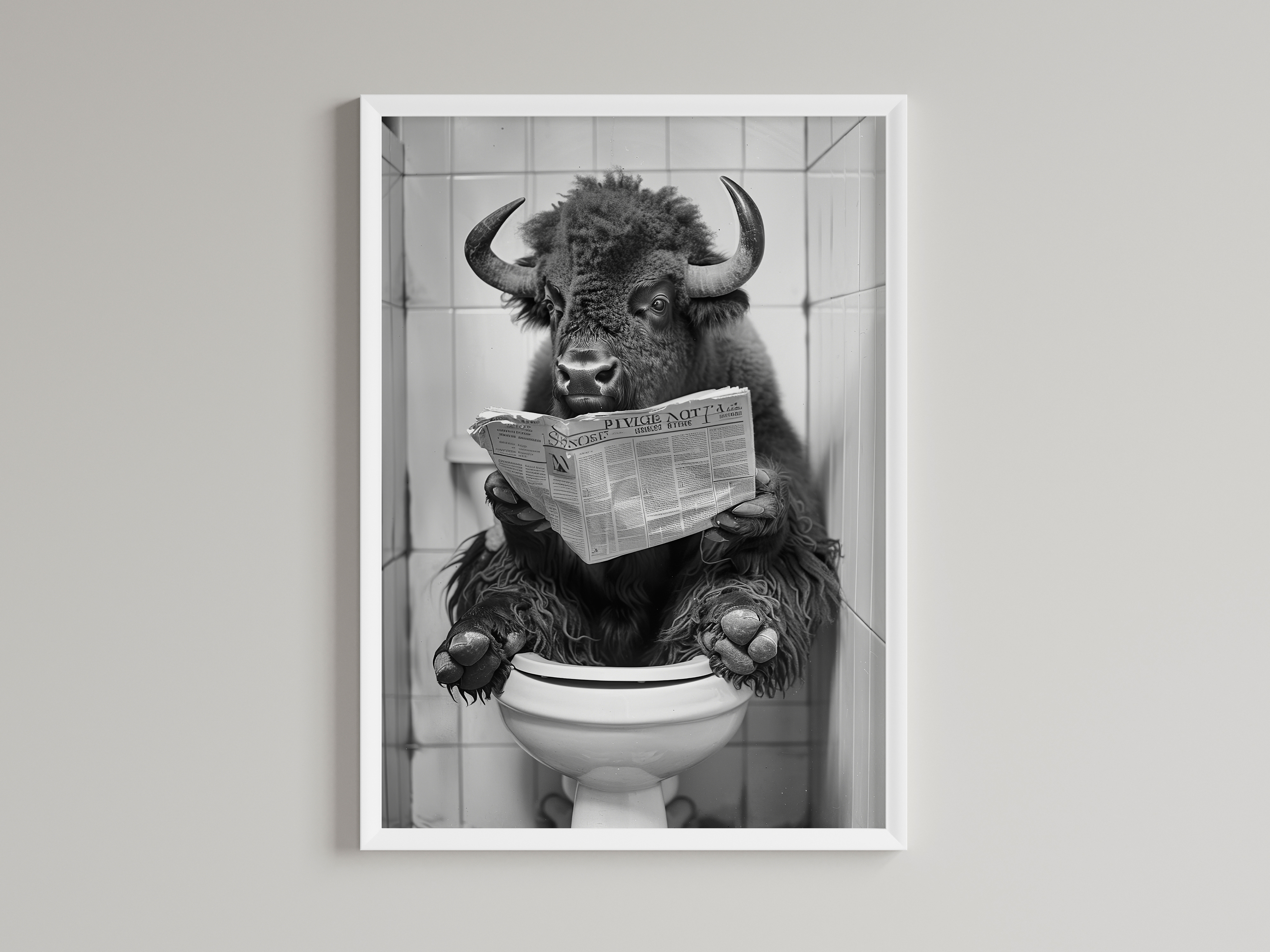 Bison Black And White On Toilet Print