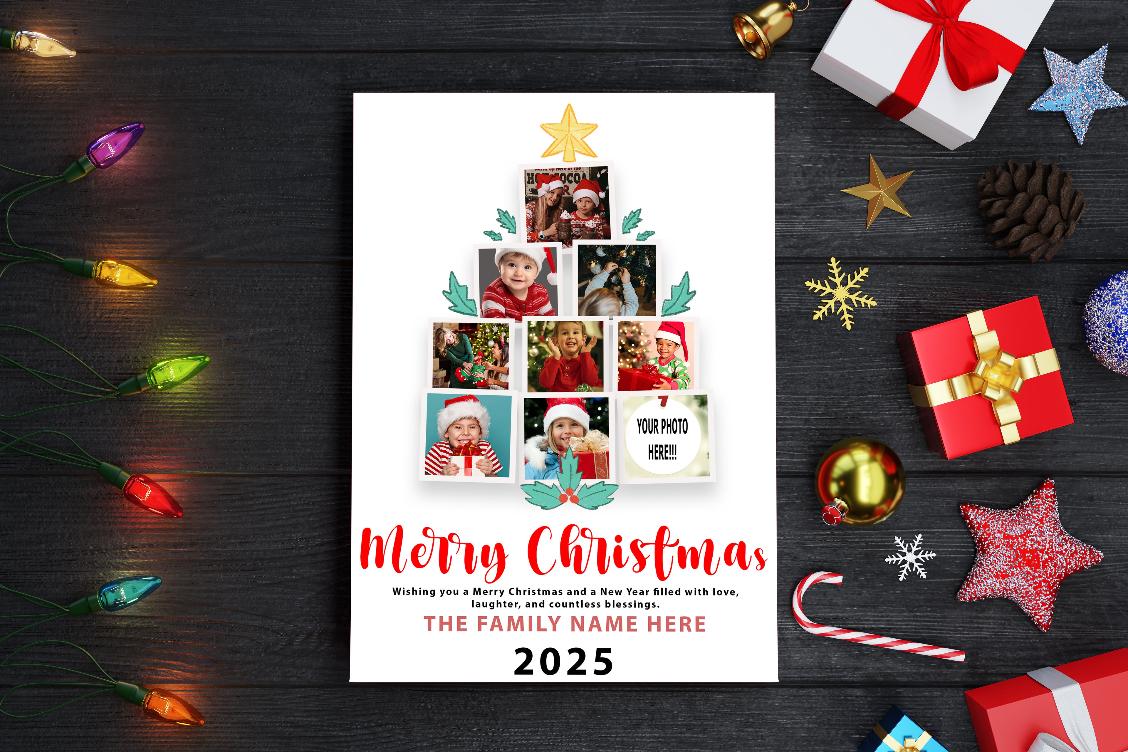 Merry Christmas 9 Picture Personalised Card