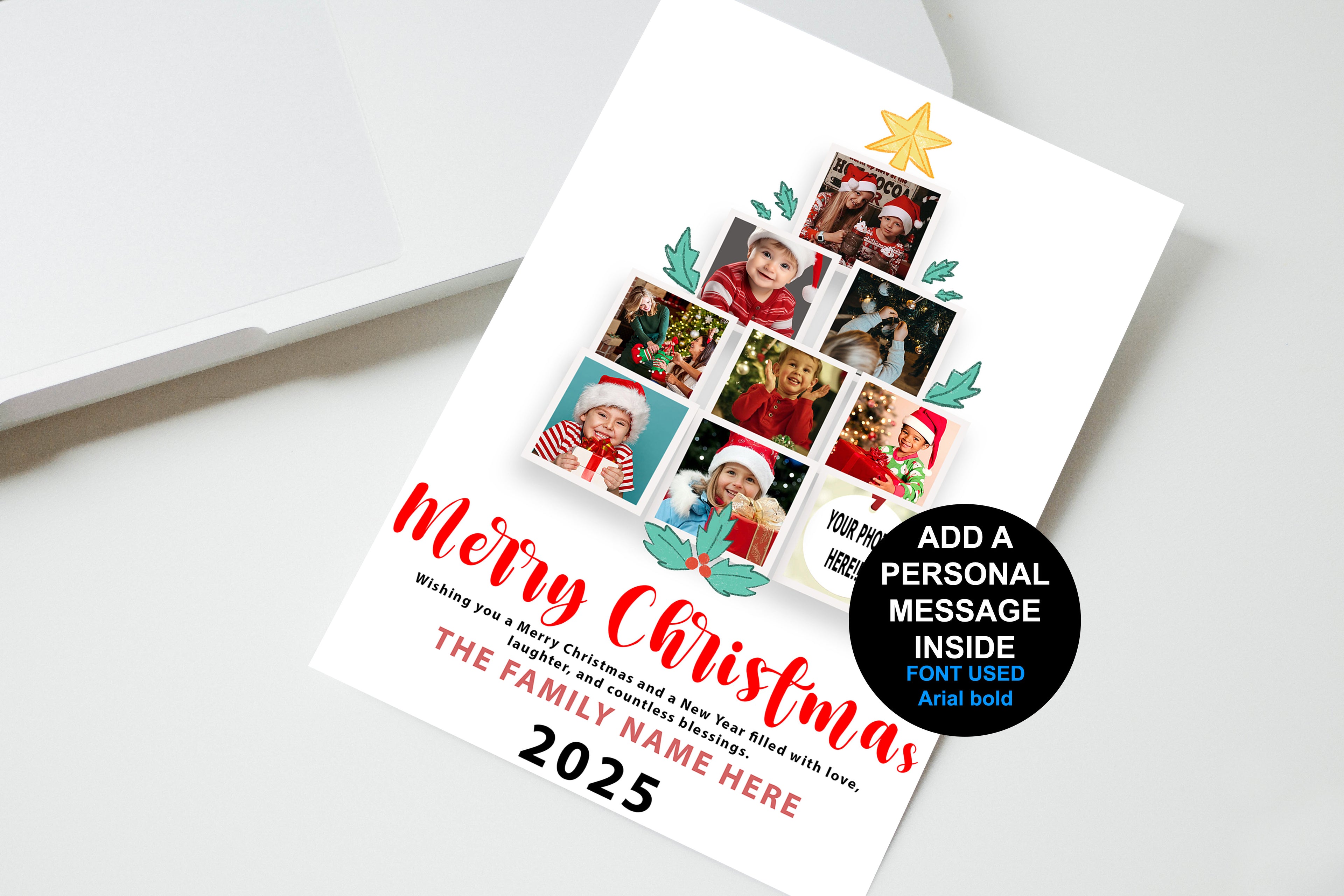 Merry Christmas 9 Picture Personalised Card