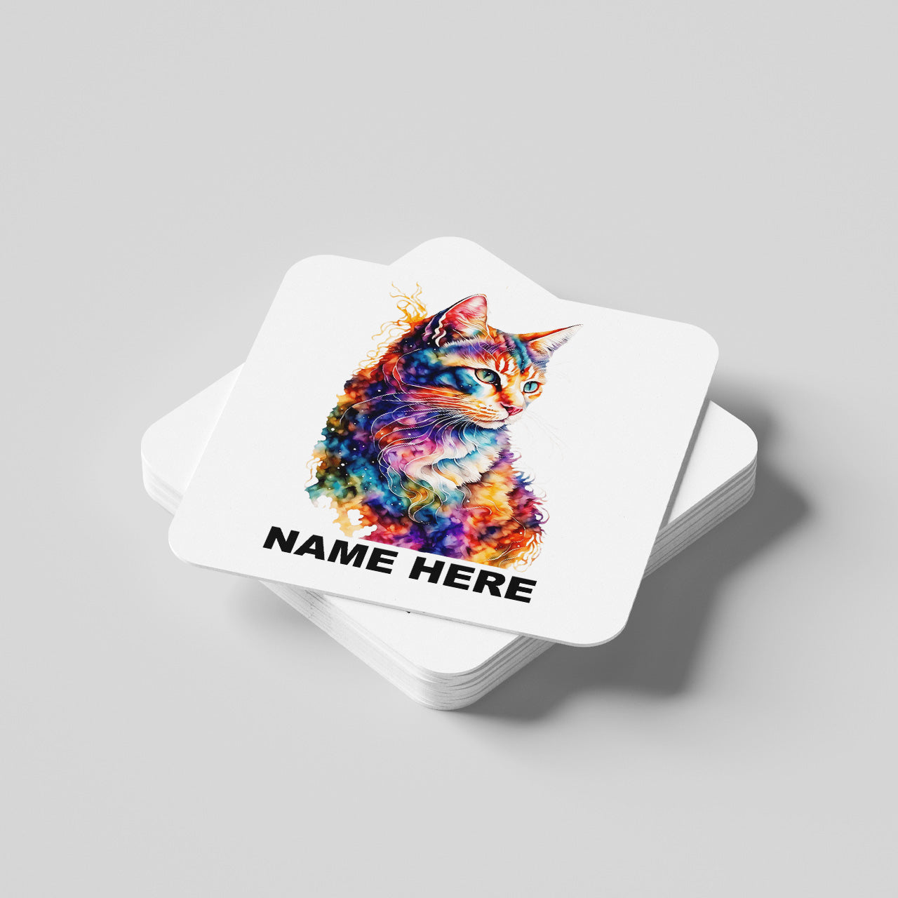 Colourful Cat Name Coaster