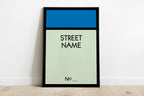 Monopoly Personalised Street Name Wall Art Print back view - printed product by Perrys Prints