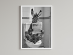 Donkey Black And White On Toilet Print Wall Art Print back view - printed product by Perrys Prints