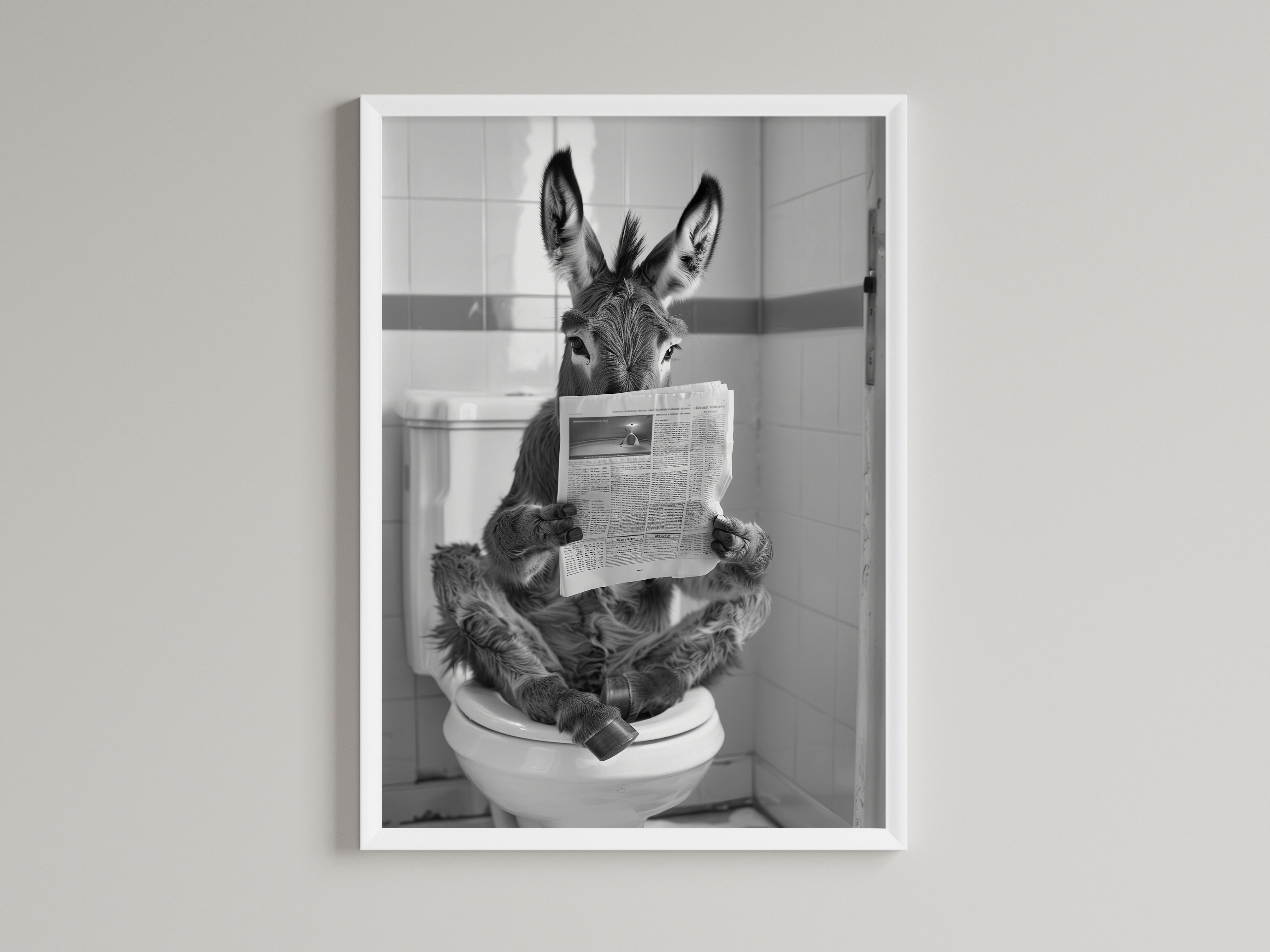 Donkey Black And White On Toilet Print