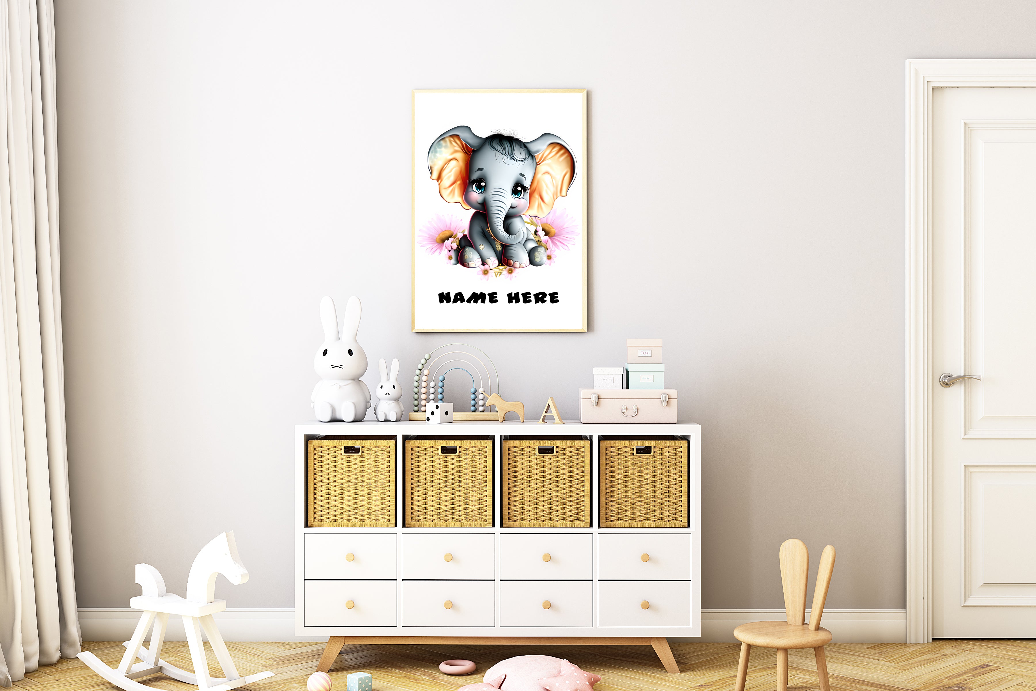 Baby Elephant Personalised Wall Art Print