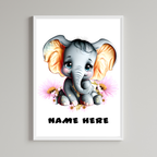 Baby Elephant Personalised Wall Art Print