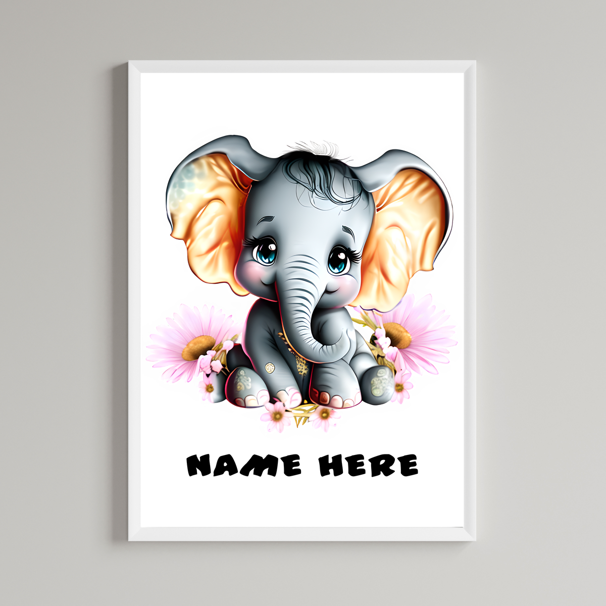 Baby Elephant Personalised Wall Art Print