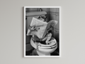 Frog Black And White On Toilet Print