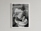 Frog Black And White On Toilet Print Wall Art Print back view - printed product by Perrys Prints