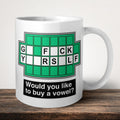 Go Fuck Yourself Would You Like To Buy A Vowel Mug front view - white ceramic printed mug by Perrys Prints