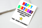 Happy Birthday Booze Presents Cock Card front view - funny greeting card by Perrys Prints