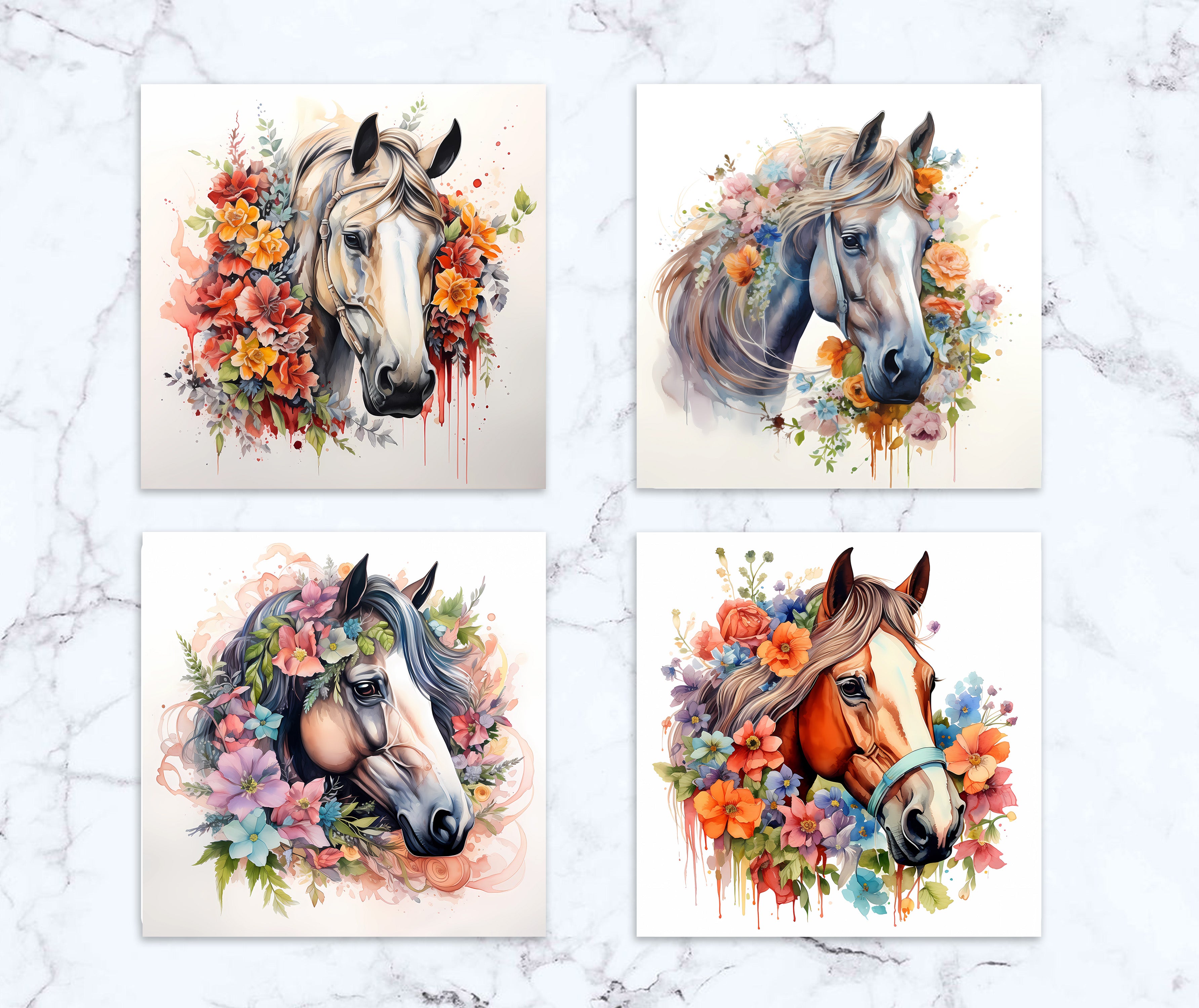 Horses Watercolor 4 Coaster Set