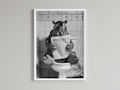 Hippo Black And White On Toilet Print