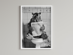 Hippo Black And White On Toilet Print Wall Art Print back view - printed product by Perrys Prints