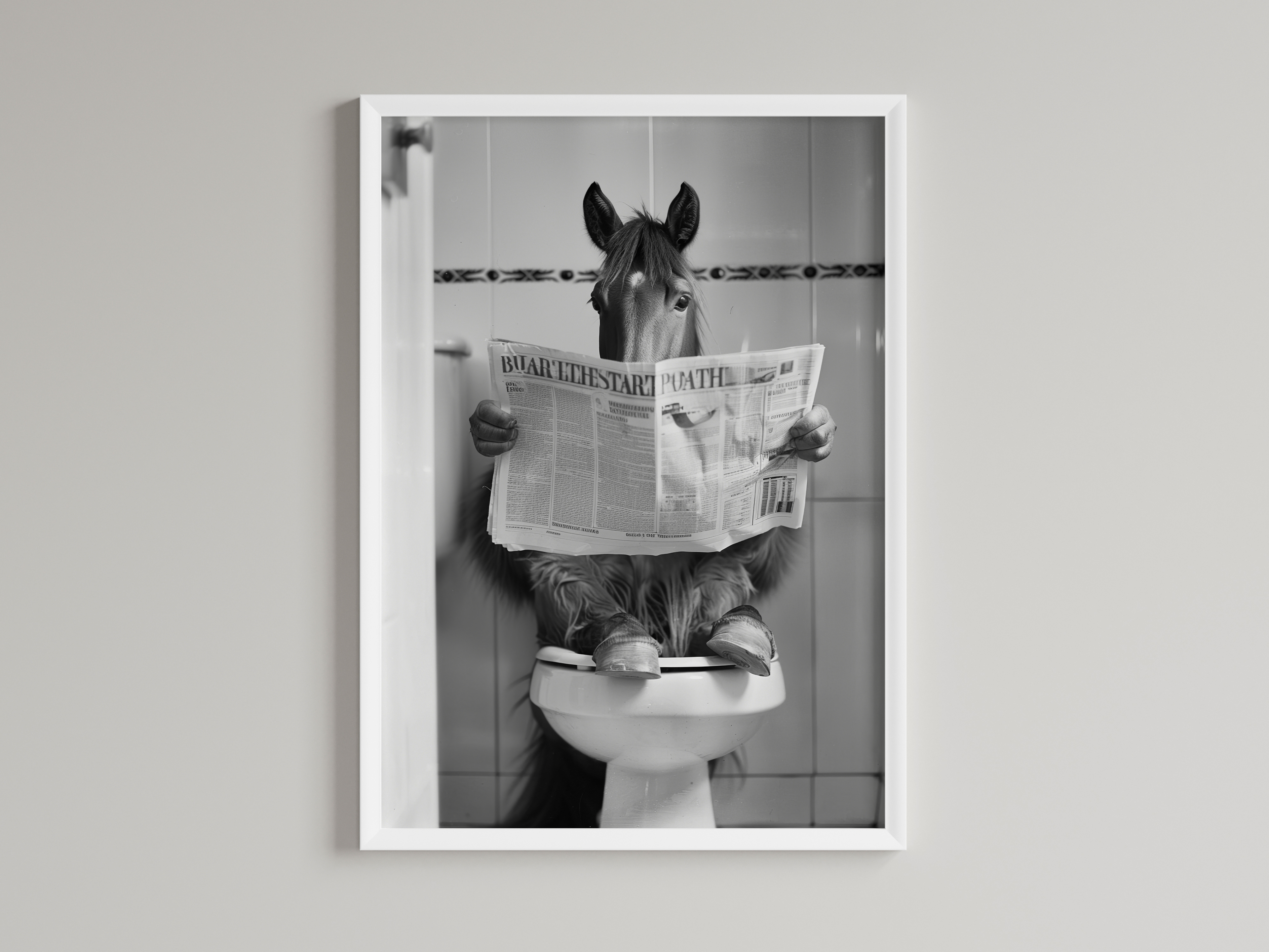 Horse Black And White On Toilet Print