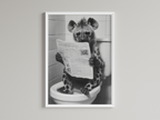 Hyena Black And White On Toilet Print Wall Art Print back view - printed product by Perrys Prints