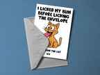 I Licked My Bum Before Licking The Envelope Cat Card back view - funny greeting card by Perrys Prints