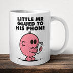 Little Mr Glued To His Phone Mug front view - printed product by Perrys Prints