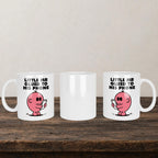 Little Mr Glued To His Phone Mug back view - printed product by Perrys Prints