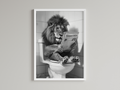 Lion Black And White On Toilet Print