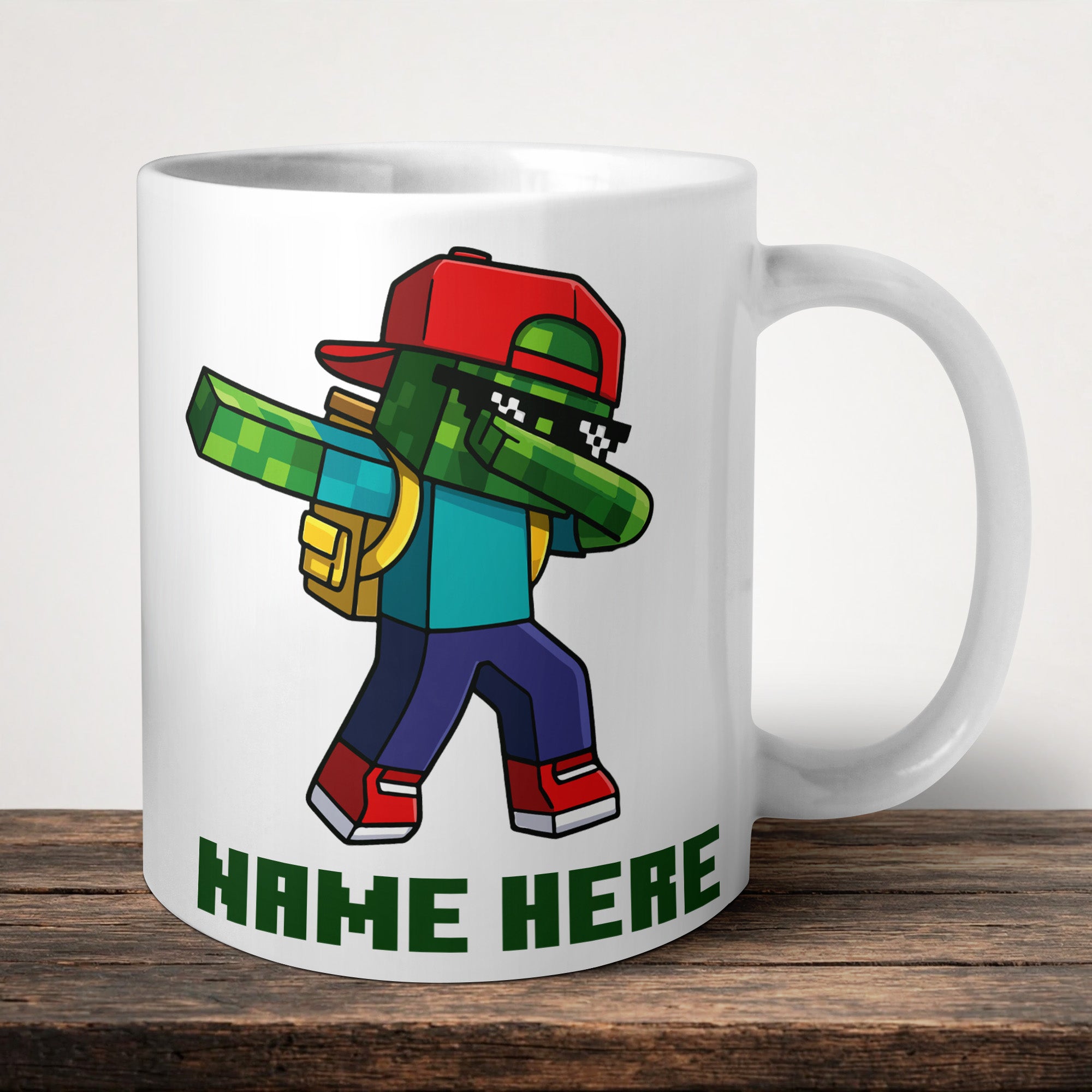Minecraft Inspired Personalised Gamer Mug front view - white ceramic printed mug by Perrys Prints