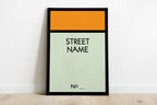 Monopoly Personalised Street Name Wall Art Print packaging view - printed product by Perrys Prints