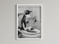 Penguin Black And White On Toilet Print