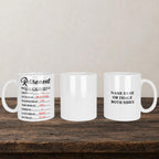 Retirement Weekly Schedule Mug back view - white ceramic printed mug by Perrys Prints