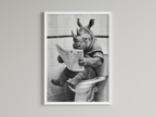 Rhino Black And White On Toilet Print Wall Art Print back view - printed product by Perrys Prints
