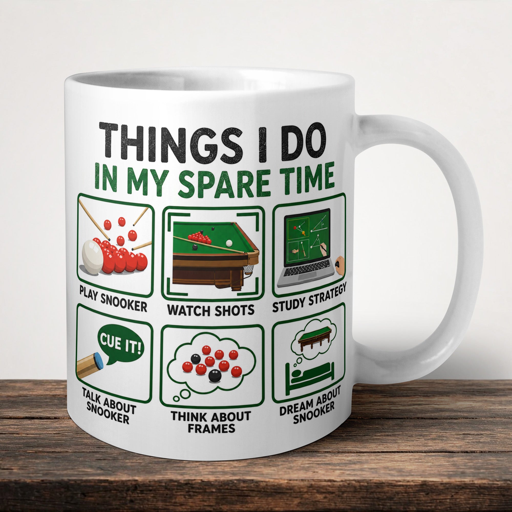Snooker Things I Do Personalised Mug front view - white ceramic printed mug by Perrys Prints
