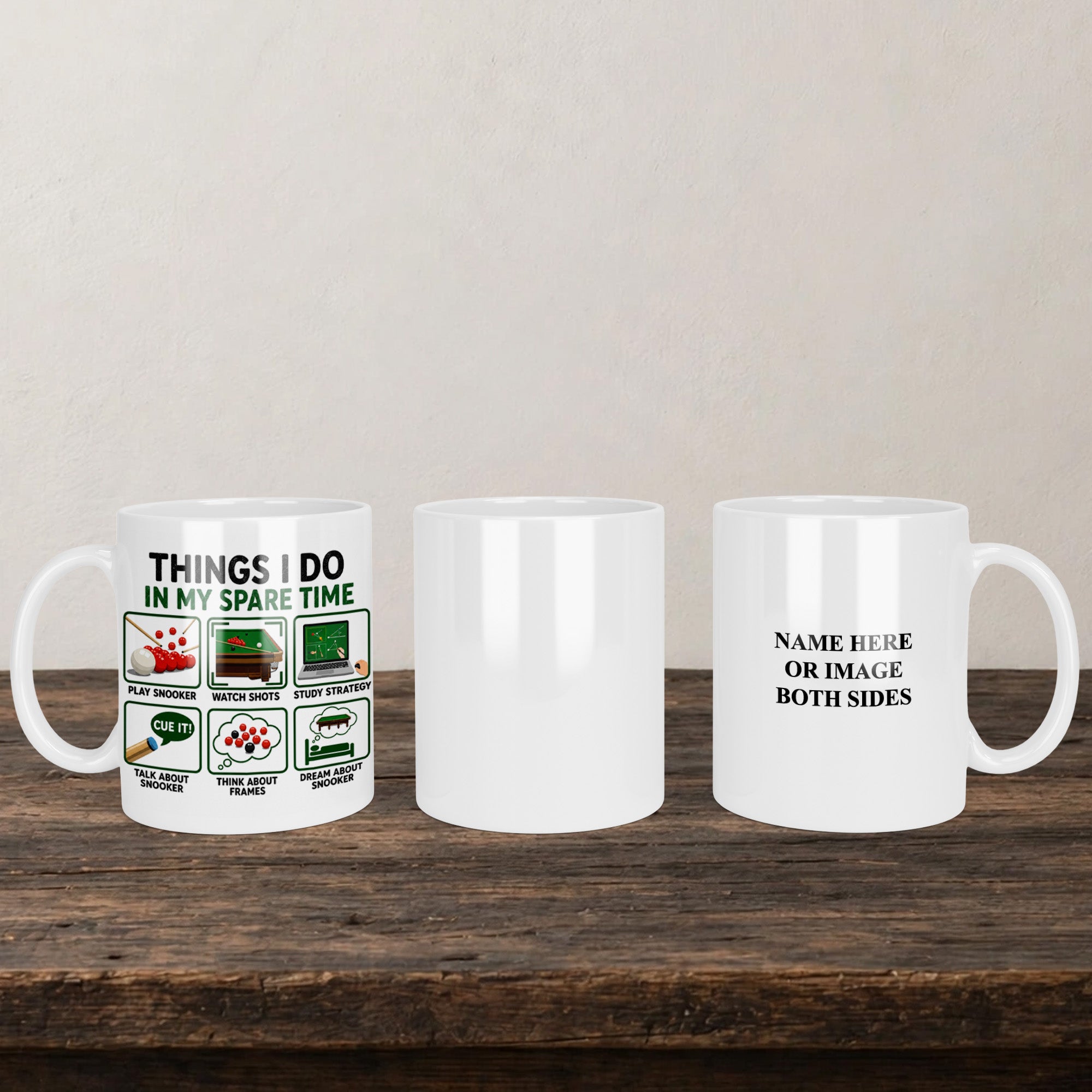 Snooker Things I Do Personalised Mug back view - white ceramic printed mug by Perrys Prints