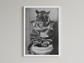 Tiger Black And White On Toilet Print