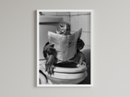 Turtle Black And White On Toilet Print Wall Art Print back view - printed product by Perrys Prints