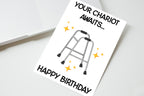 Your Chariot Awaits Card front view - funny greeting card by Perrys Prints