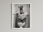 Zebra Black And White On Toilet Print Wall Art Print back view - printed product by Perrys Prints