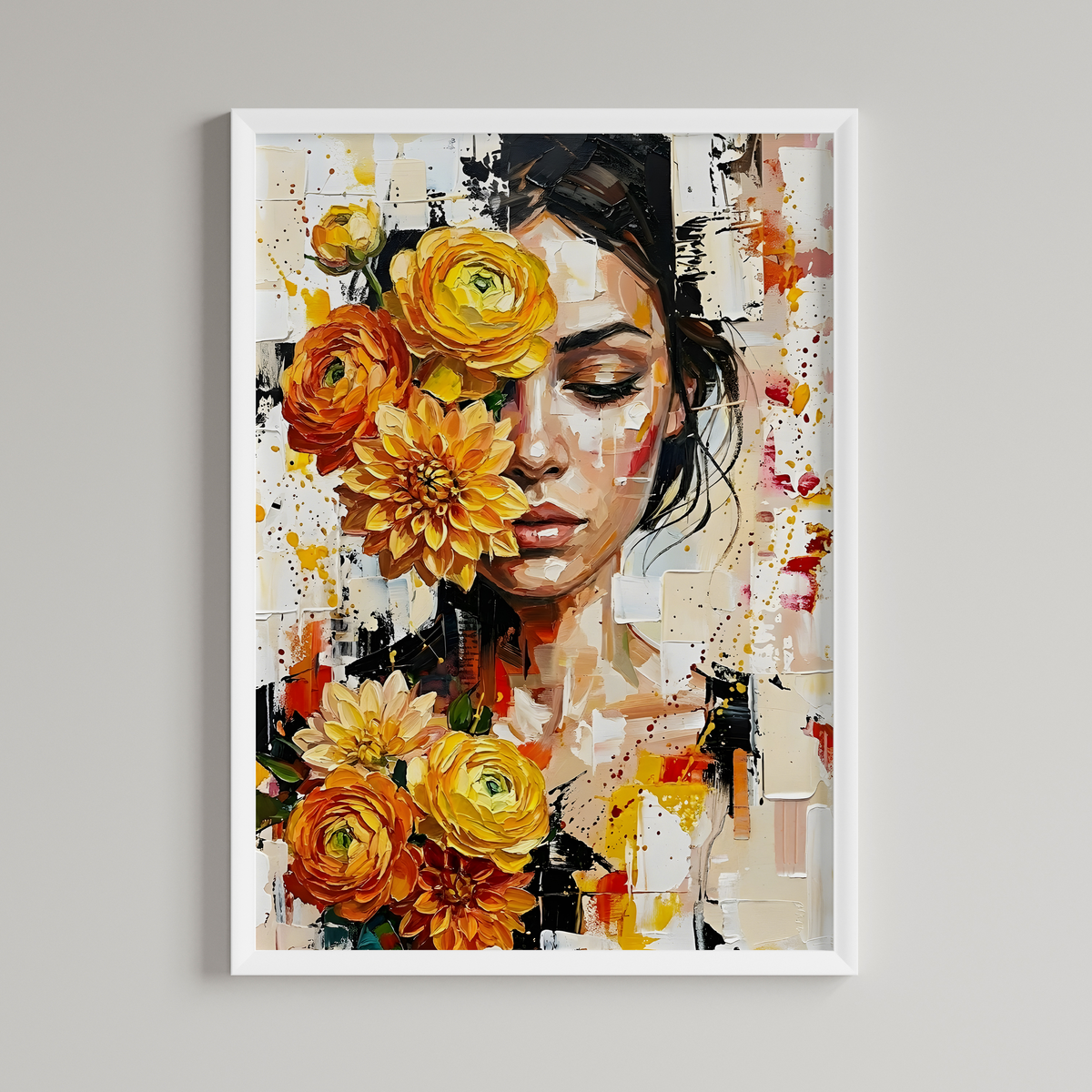 Abstract Woman With Flowers Wall Art Print