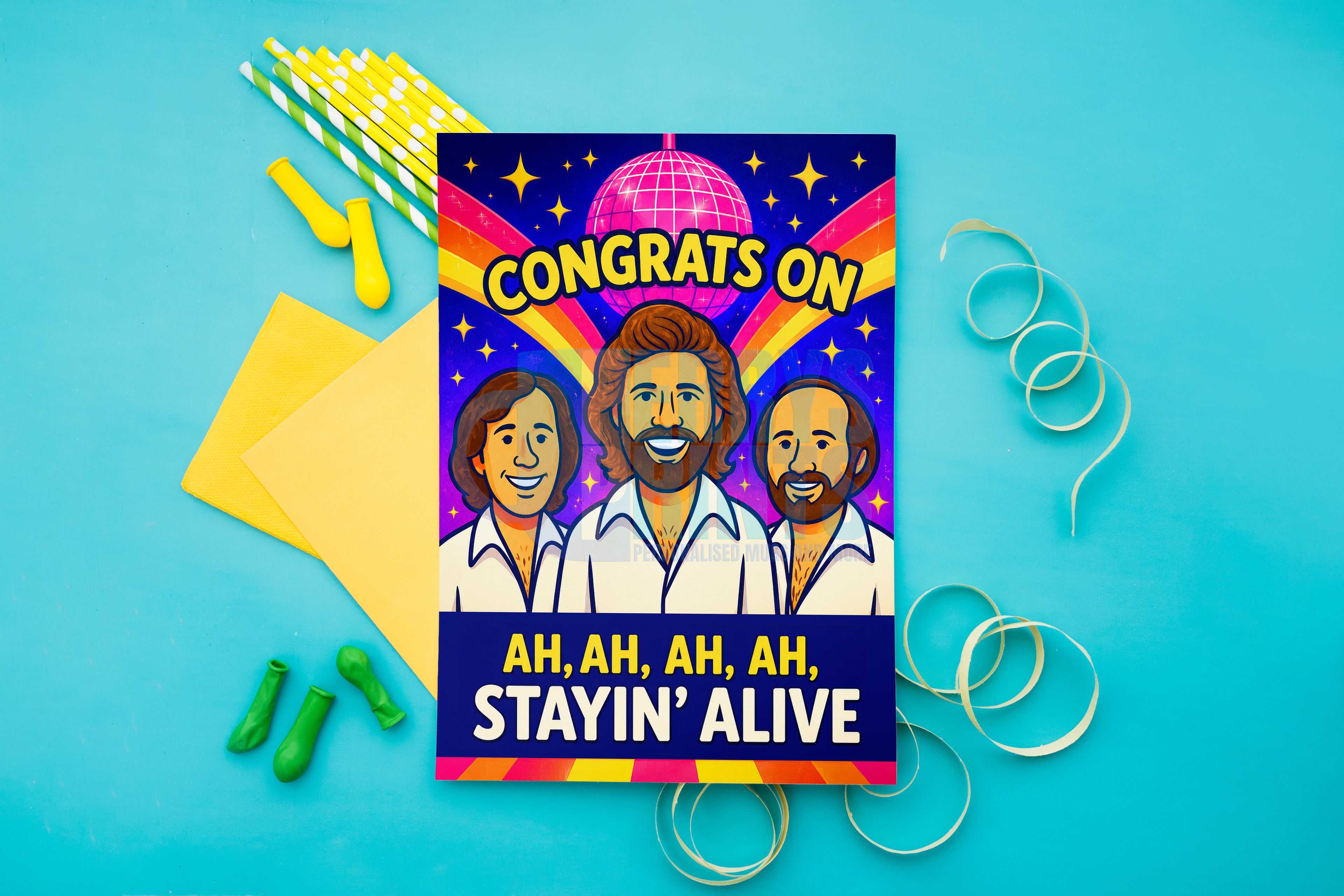 Congrats On AH AH AH AH Stayin Alive Personalised Card