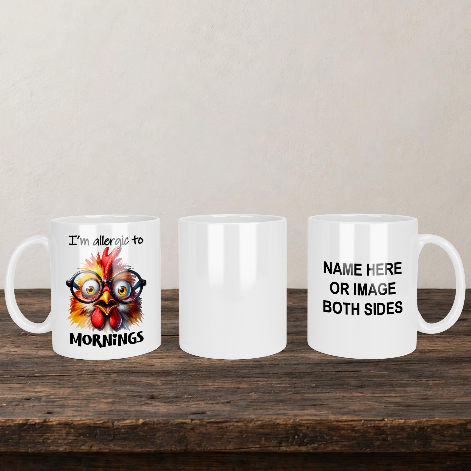 I'm Allergic To Mornings Mug back view - white ceramic printed mug by Perrys Prints