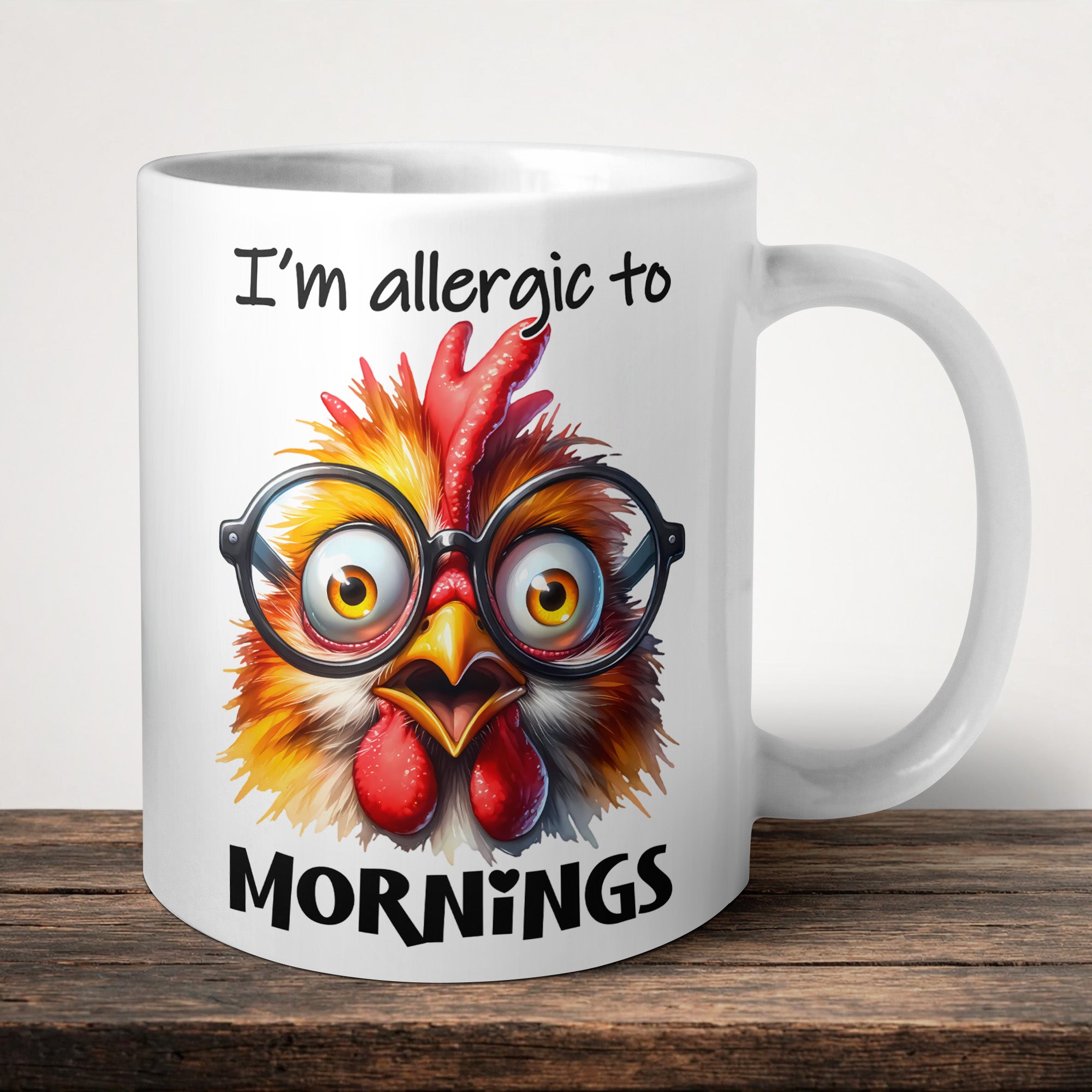I'm Allergic To Mornings Mug front view - white ceramic printed mug by Perrys Prints