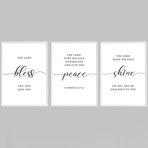 Bless Peace Shine Three Piece Picture  Wall Art Print