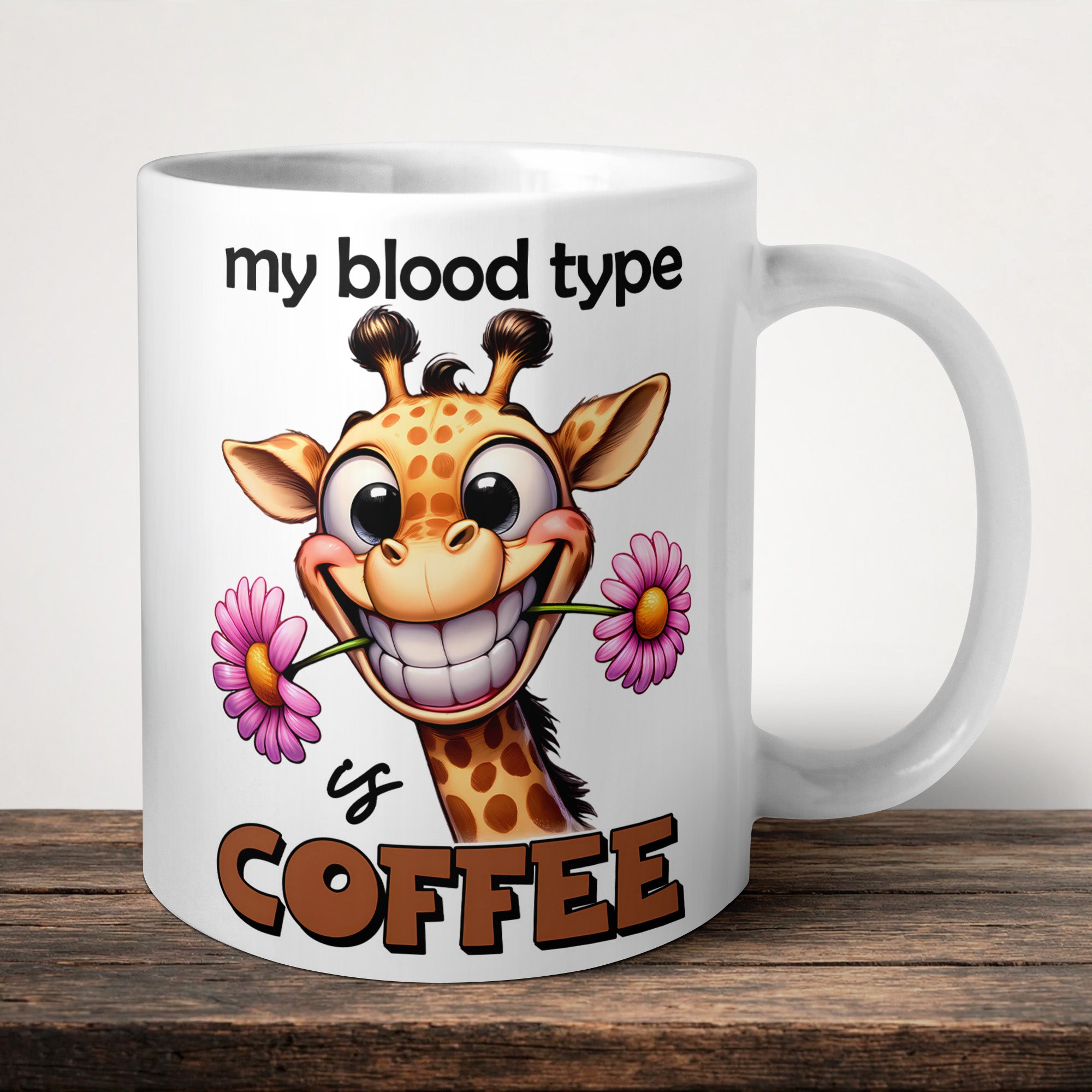 My Blood Type Is Coffee Mug front view - white ceramic printed mug by Perrys Prints
