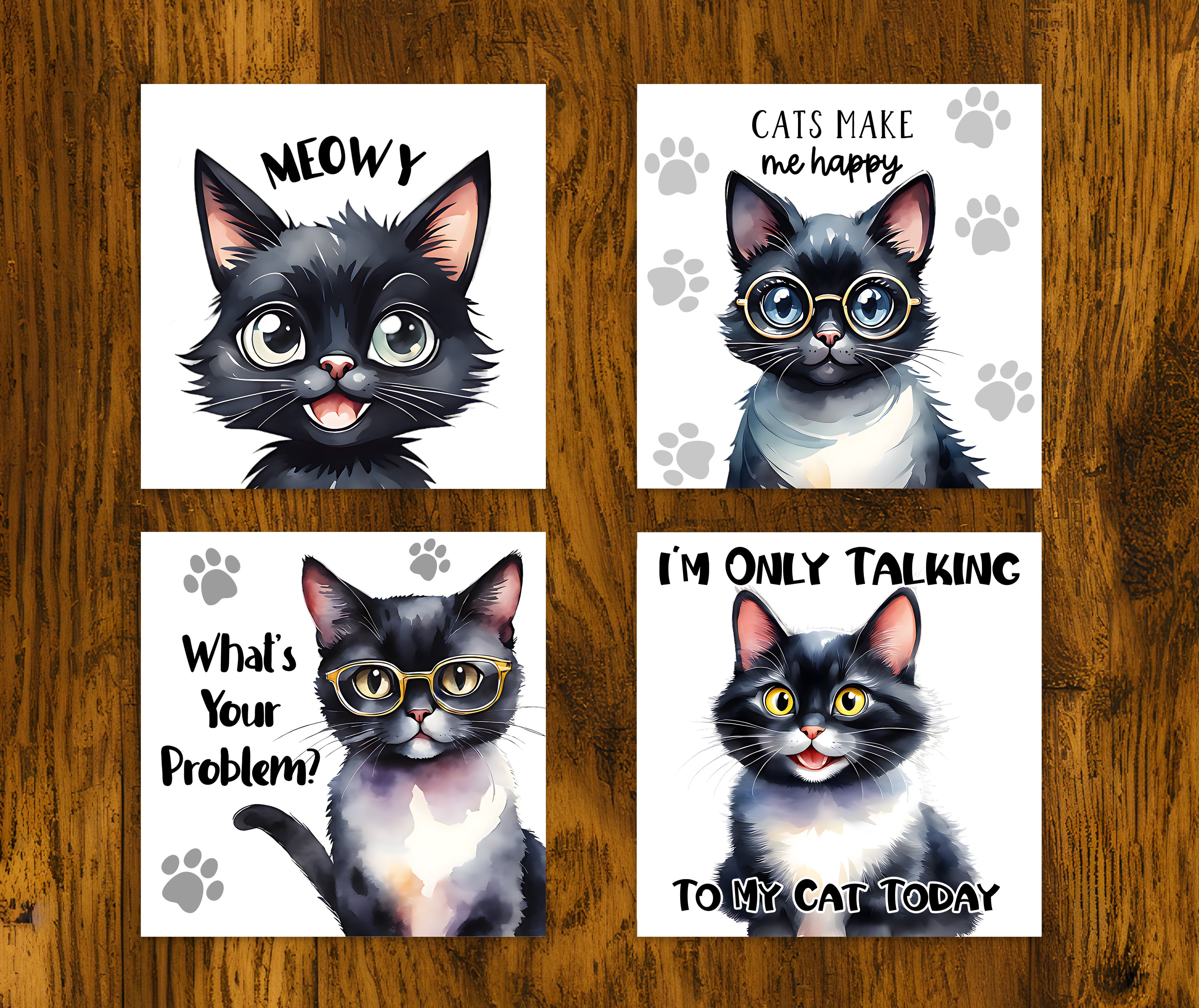 Funny Cat 4 Coaster Set