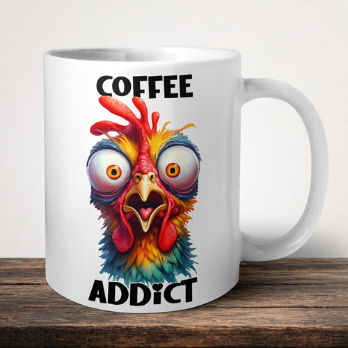 Coffee Addict Mug front view - white ceramic printed mug by Perrys Prints
