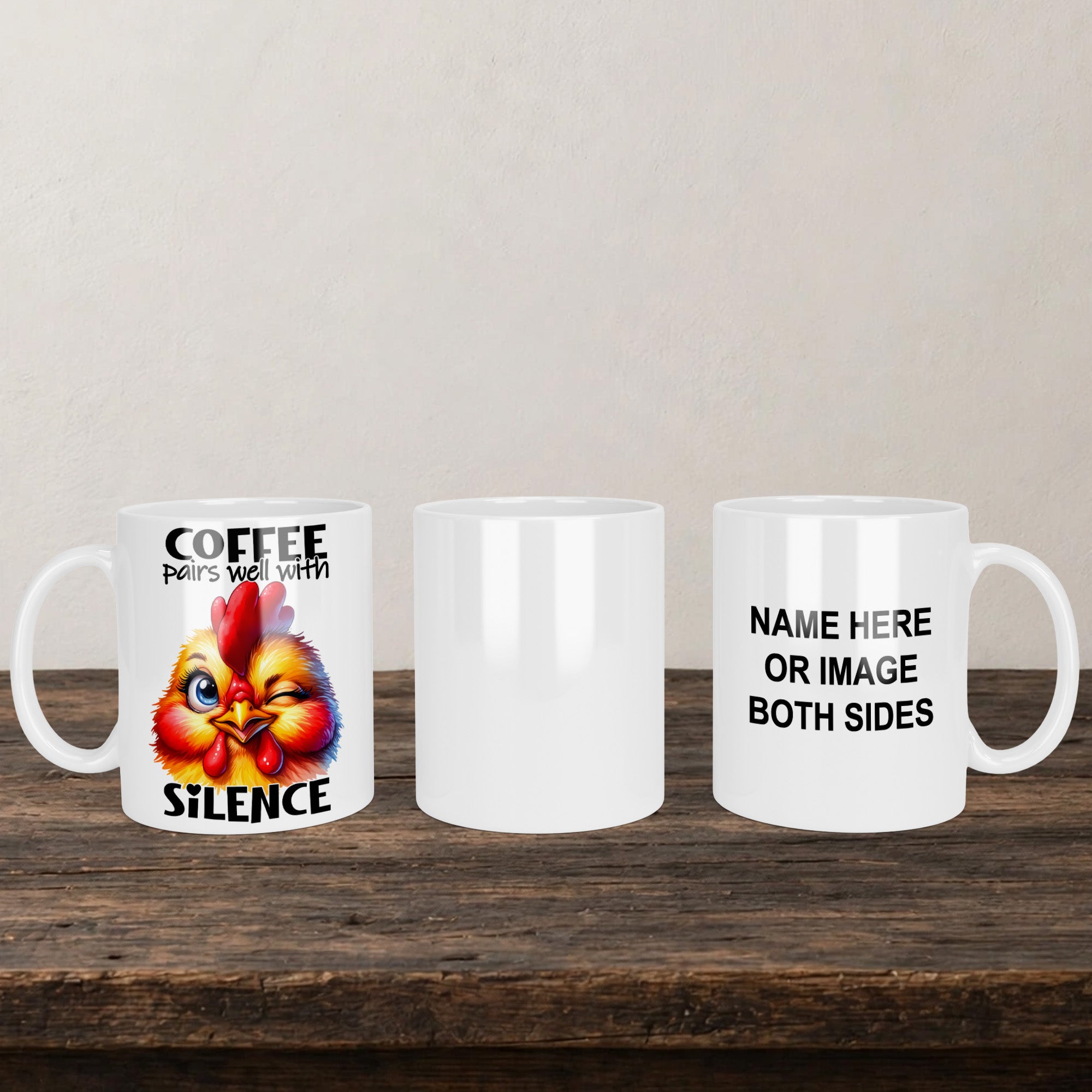 Coffee Pairs Well With Silence Mug back view - white ceramic printed mug by Perrys Prints