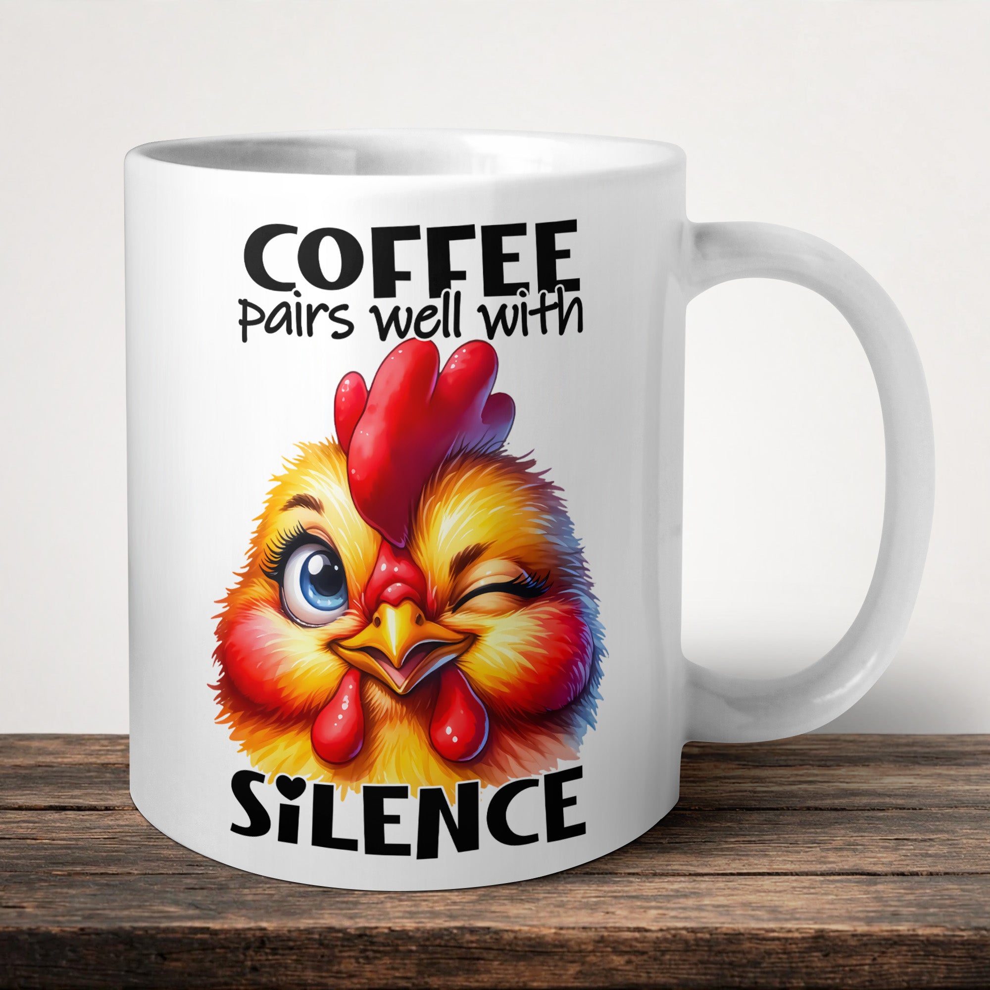 Coffee Pairs Well With Silence Mug front view - white ceramic printed mug by Perrys Prints