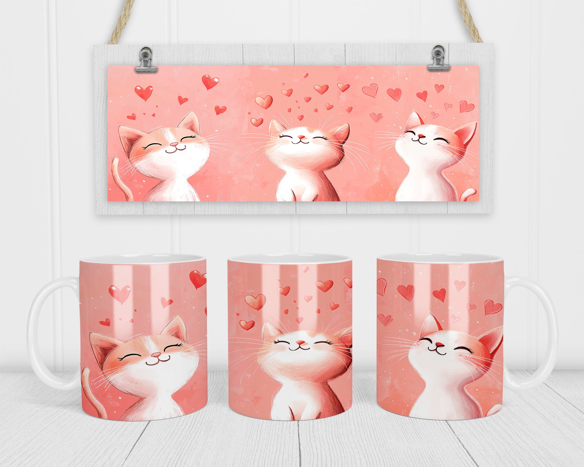 Cute Cat And Hearts Mug