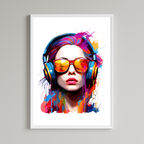 Girl With Headphones Wall Art Print