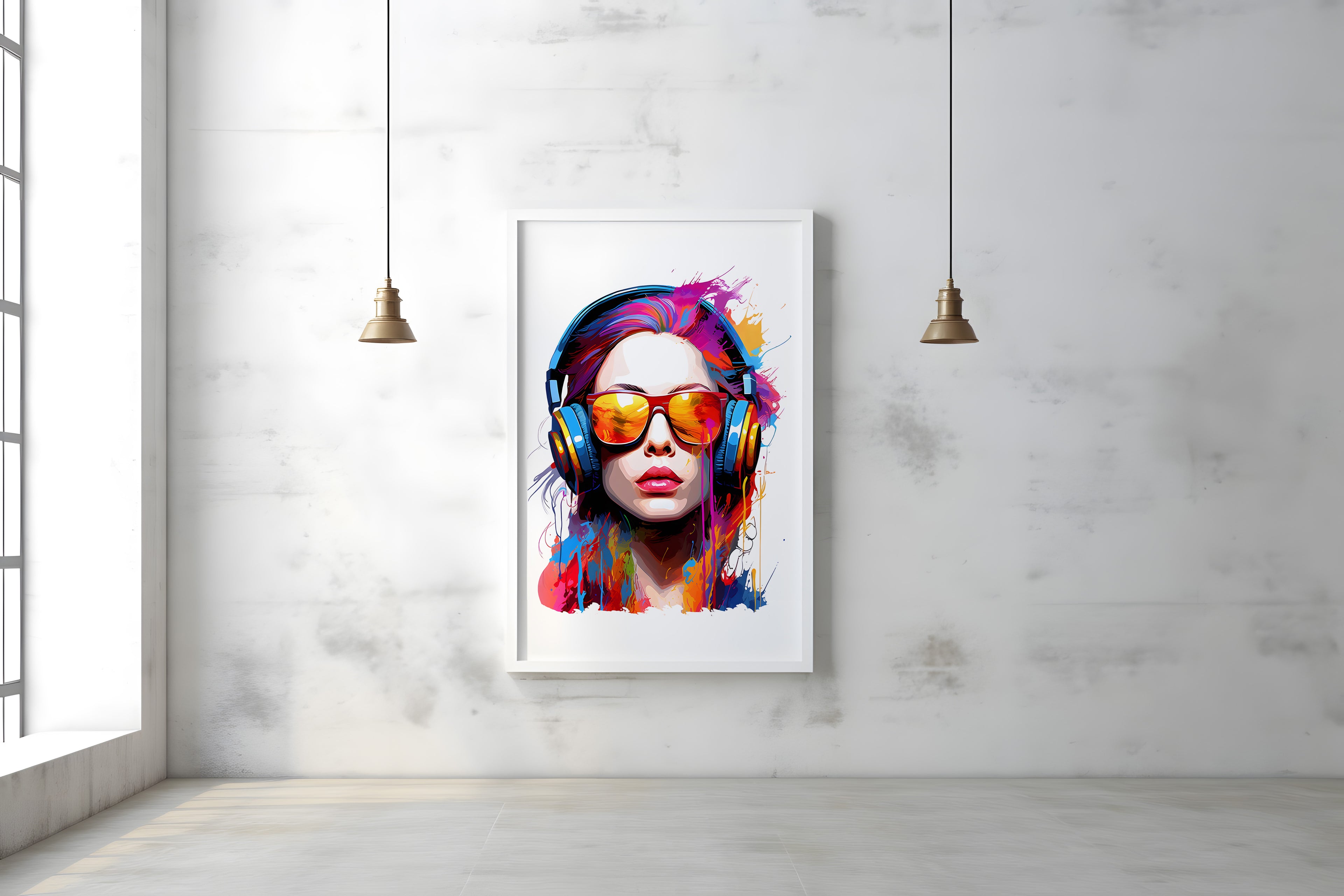 Girl With Headphones Wall Art Print